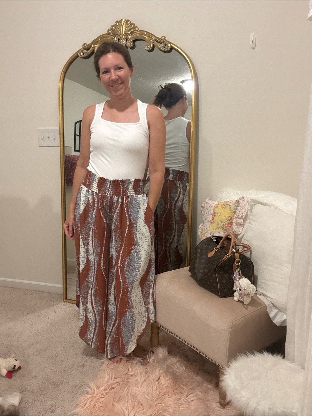 BUCKETLIST Rust & Cream Patterned Women's lightweight flowy pants